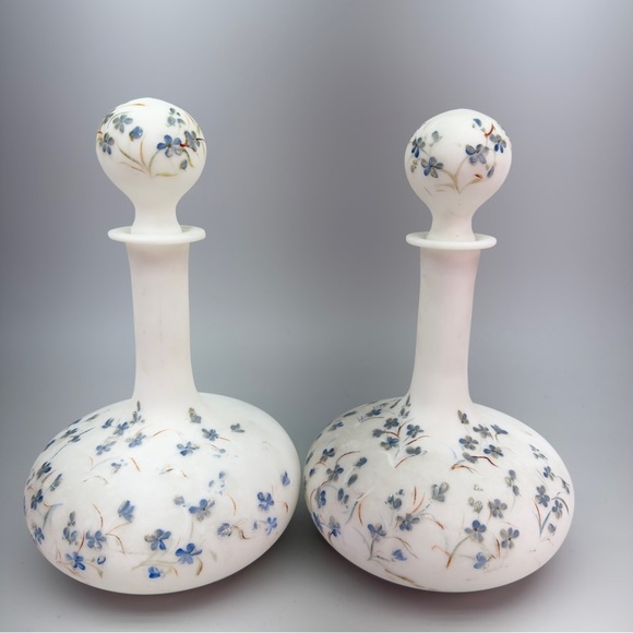 Antique Other - Antique Victorian HandPainted Milk Glass Decanters Barber Dresser Bottles